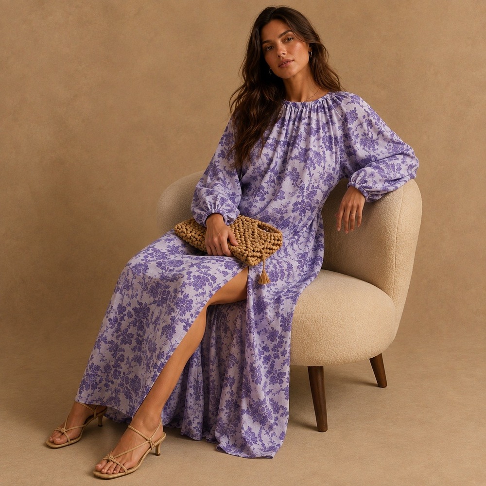 Hill House Open Back Lilac Floral Simone Maxi Dress Sz M NWT